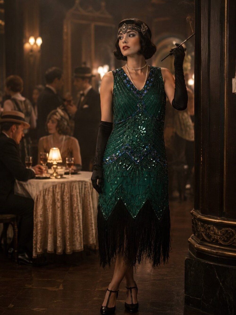 Metme Women's 1920 Flapper DressSequins Fringed Sleeveless Gatsby Green size XS